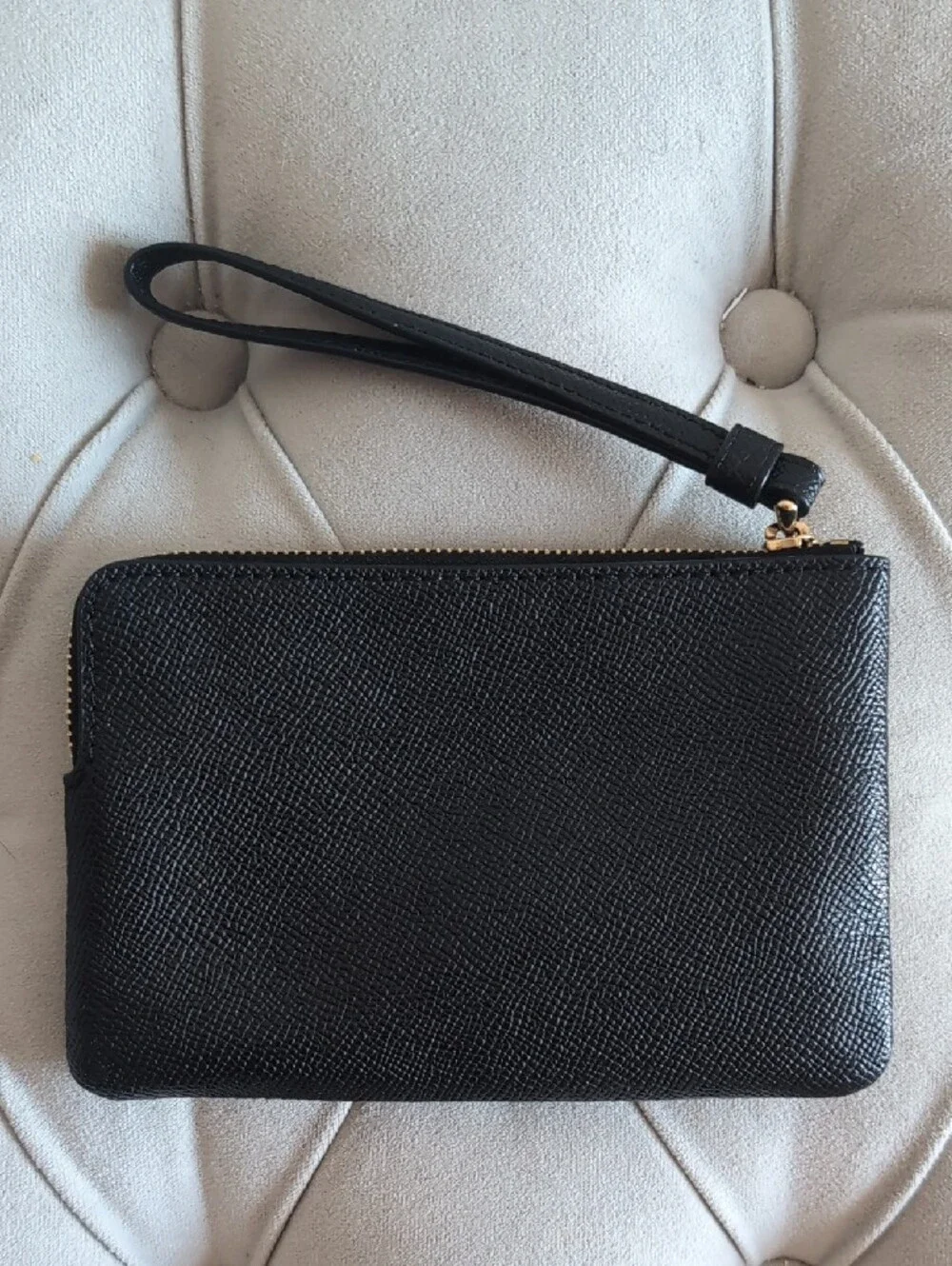 Coach Black Saffiano Leather Wristlet with Gold Logo